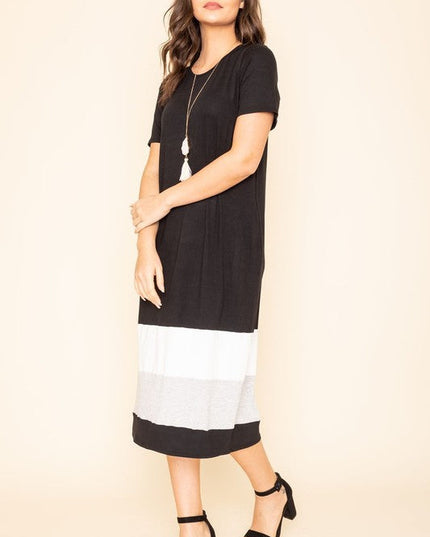 Color Block Calf Length Dress
