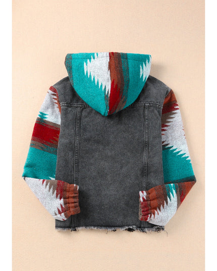 Women Drawstring Hooded Pocketed Denim Jacket