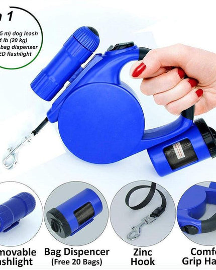 Nightwalk 4.5M Led Light And Waste Bag Dispenser Retractable Dog Leash