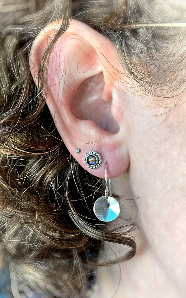 Small Full Moon Earrings | Hammered Circle Drop Earrings | Moon Phase Earrings