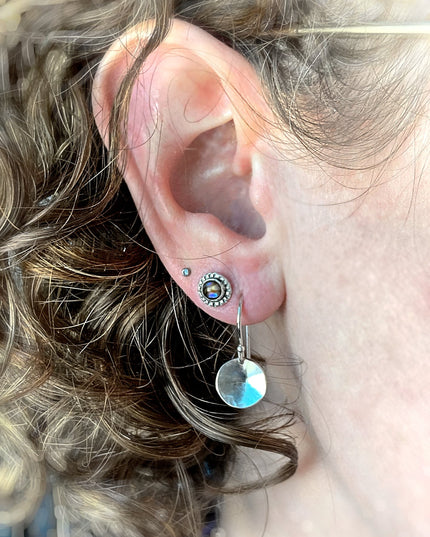 Small Full Moon Earrings | Hammered Circle Drop Earrings | Moon Phase Earrings