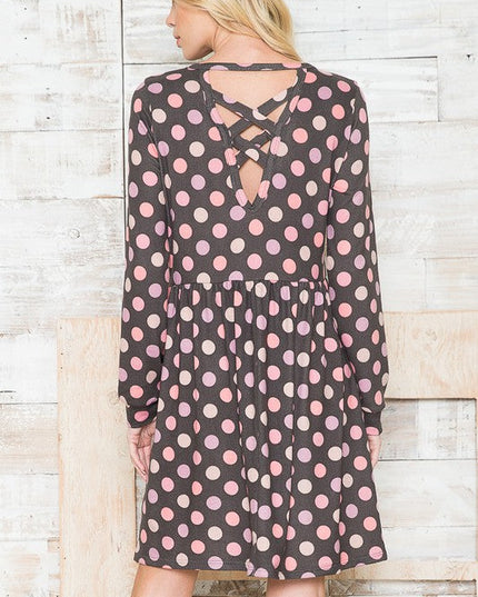 Cross Back Polka Dot Dress with Pockets