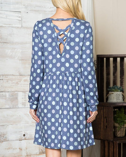 Cross Back Polka Dot Dress with Pockets