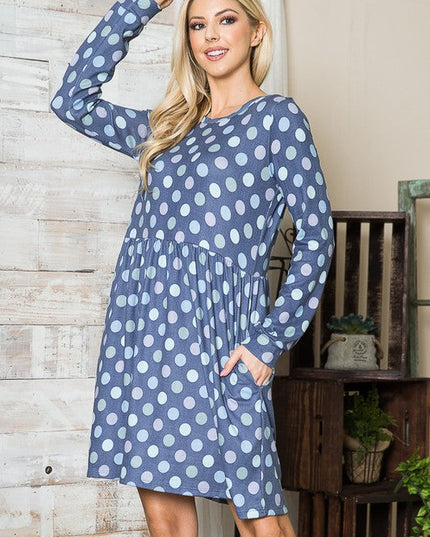 Cross Back Polka Dot Dress with Pockets