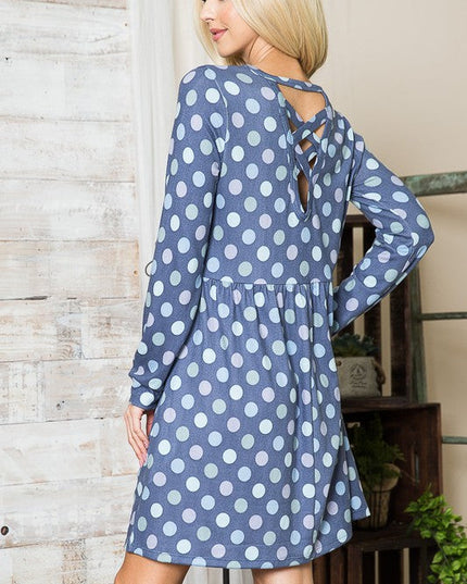 Cross Back Polka Dot Dress with Pockets