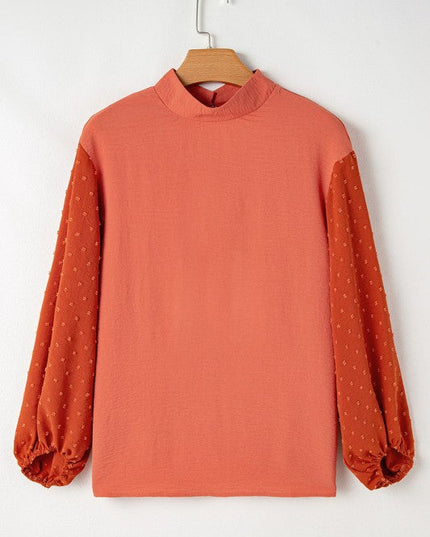 Solid Swiss Dot Balloon Sleeve Blouse