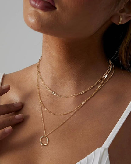 3-Piece Gold Or Silver Layered Necklace Set | Elegant Chain with Circle Pendant | Hypoallergenic