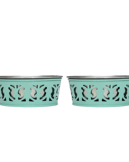 Country Living Set of 2 Stainless Steel Dog Bowls – Farmhouse Style, Ideal for Small to Medium Dogs