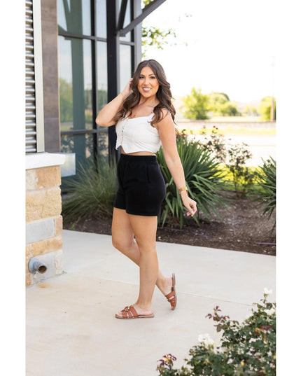 Ready to Ship | The Chrissy - Black Fleece Shorts with Pockets