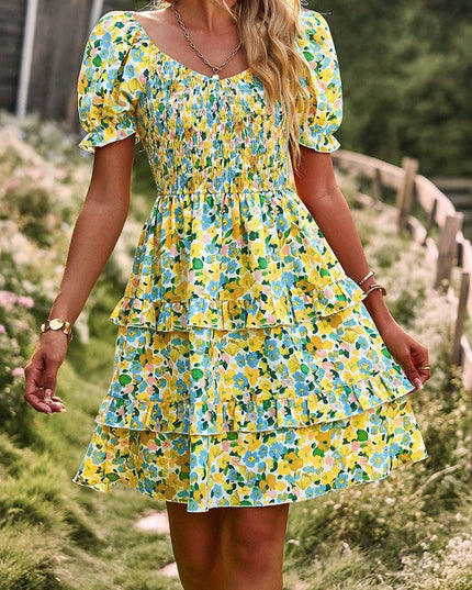 Floral smocked off shoulder dress