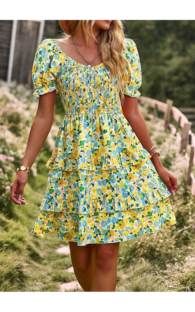 Floral smocked off shoulder dress