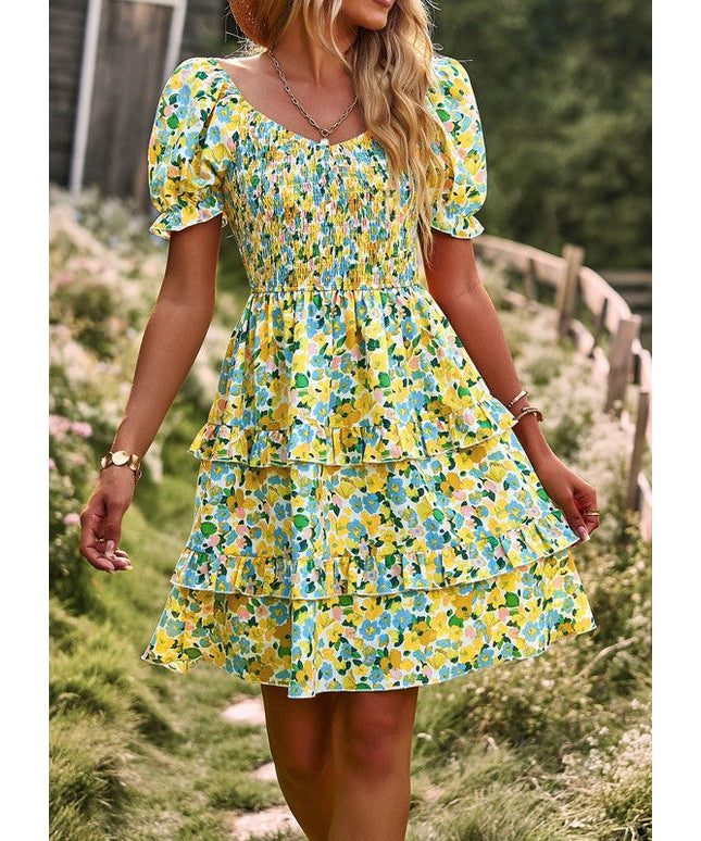 Floral smocked off shoulder dress