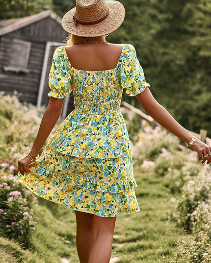Floral smocked off shoulder dress
