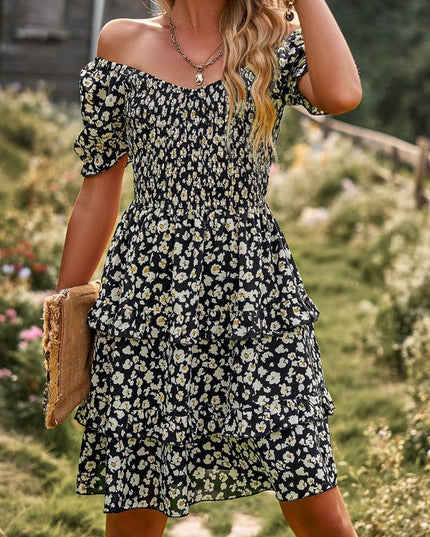 Floral smocked off shoulder dress