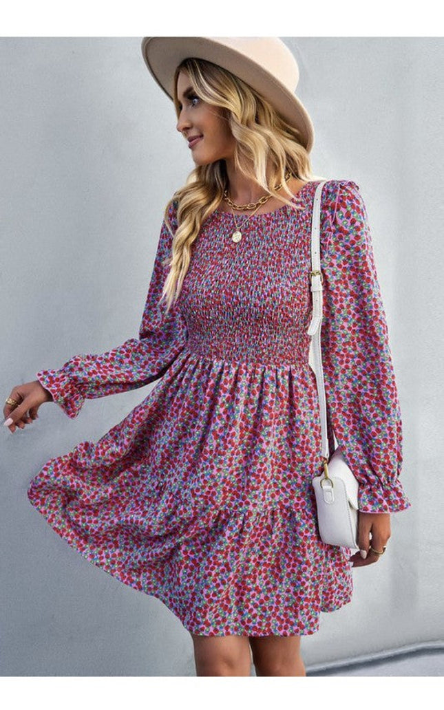 Long sleeve floral babydoll dress