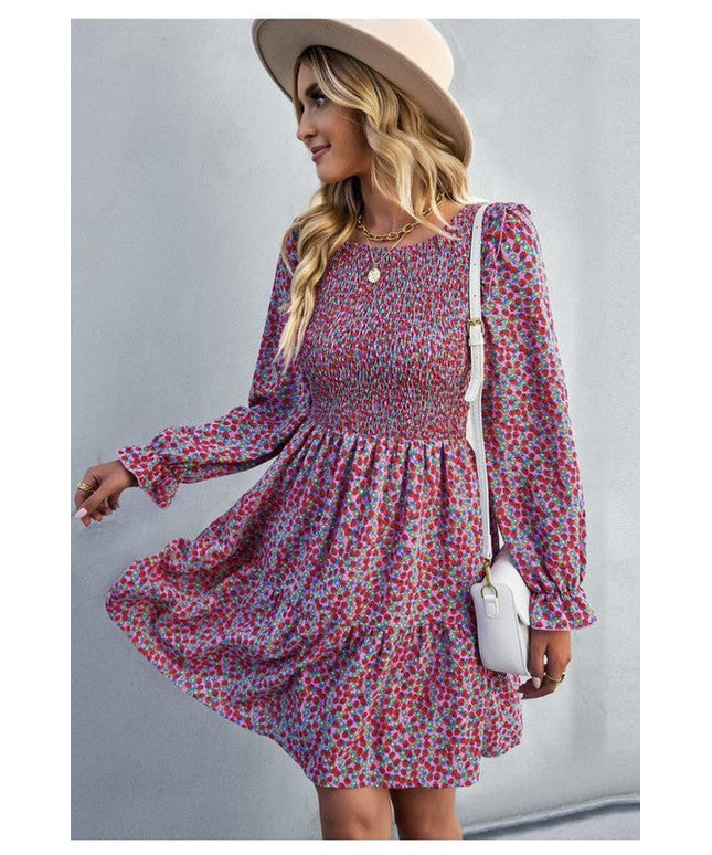 Long sleeve floral babydoll dress