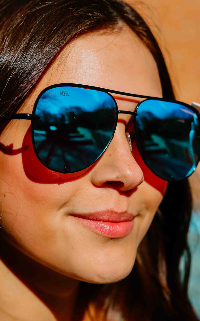 Ready to Ship | The Alex Black/Blue - High Quality Unisex Aviator Sunglasses*