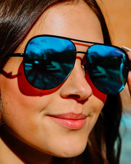 Ready to Ship | The Alex Black/Blue - High Quality Unisex Aviator Sunglasses*
