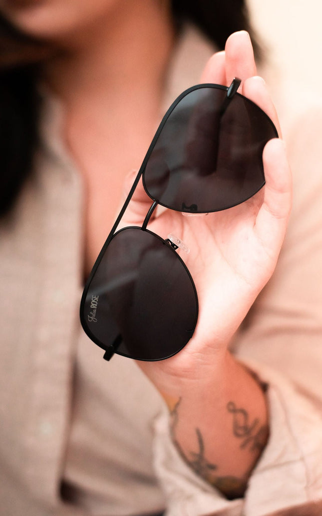 Ready to Ship | The Alex  Black/Black - High Quality Unisex Aviator Sunglasses