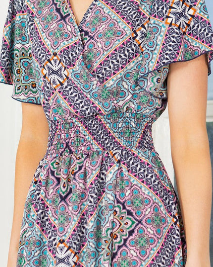 Tribal Maxi Wrap Dress with Waist Smoking