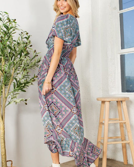 Tribal Maxi Wrap Dress with Waist Smoking