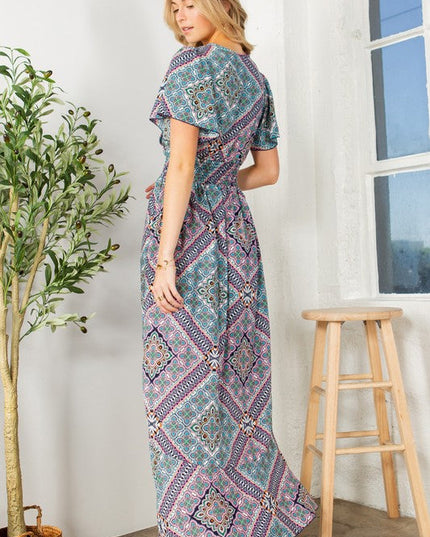 Tribal Maxi Wrap Dress with Waist Smoking