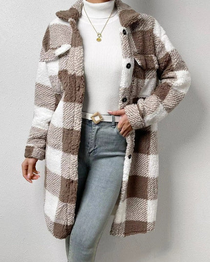 Sherpa plaid long coat