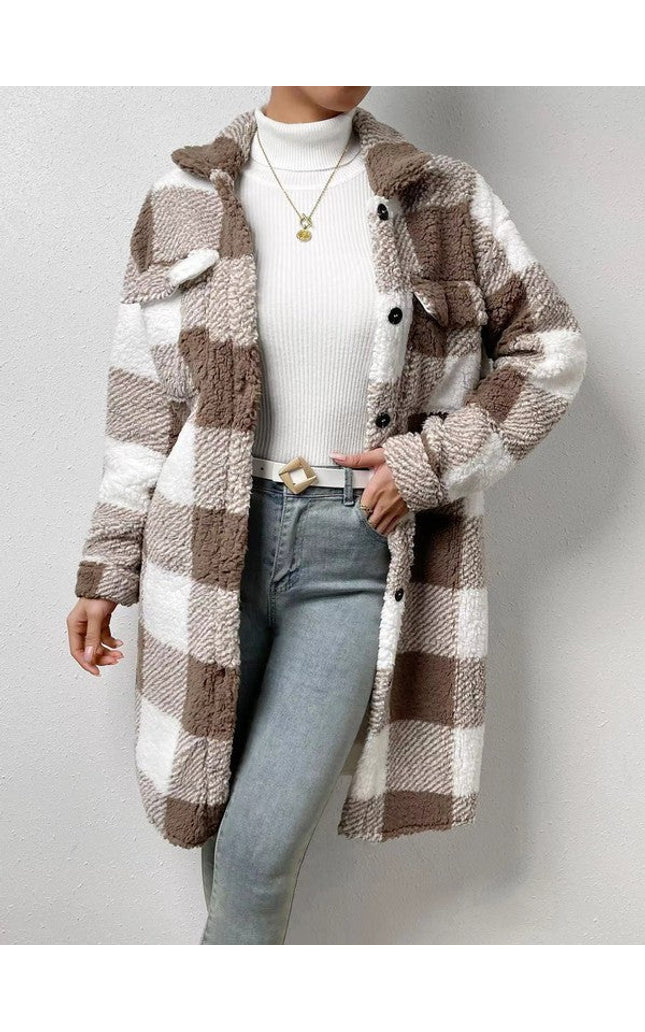 Sherpa plaid long coat