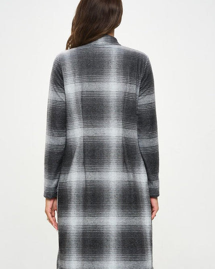 Made in USA Plaid Open Front Coat with Collar