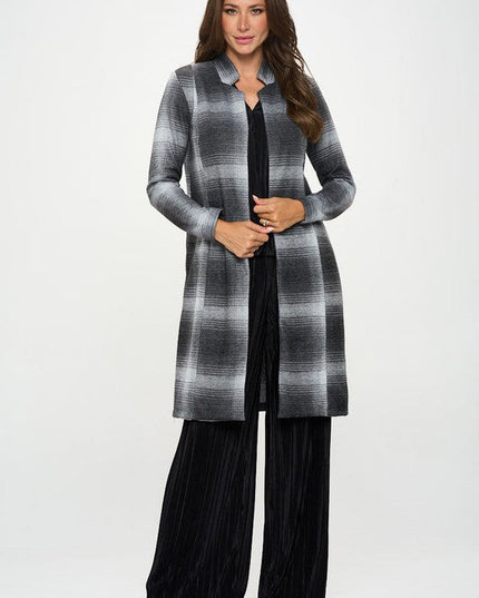 Made in USA Plaid Open Front Coat with Collar