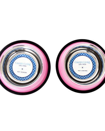 Country Living Set of 2 Ribbed Non-Slip Pet Bowls – Carnation Pink