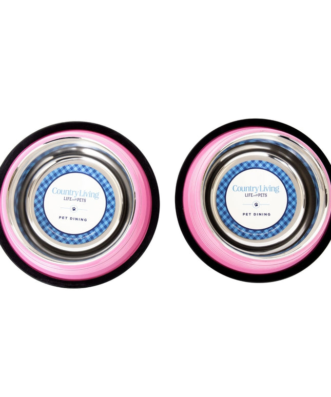 Country Living Set of 2 Ribbed Non-Slip Pet Bowls – Carnation Pink