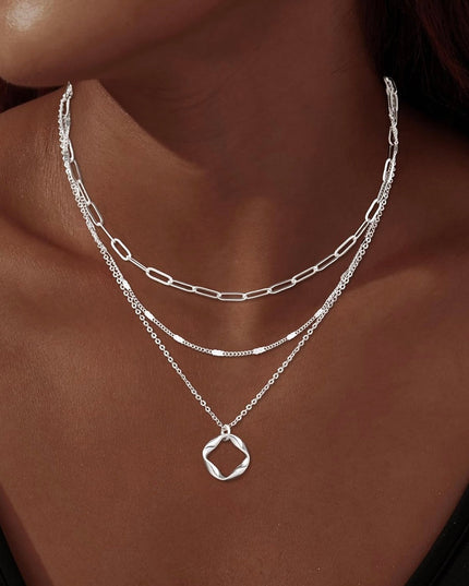 3-Piece Gold Or Silver Layered Necklace Set | Elegant Chain with Circle Pendant | Hypoallergenic