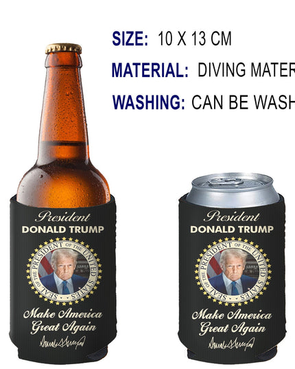 President Donald Trump Can Cooler | US Patriotic Pride Can Holder | MAGA Can Sleeve For Drinks 682407 - GOP