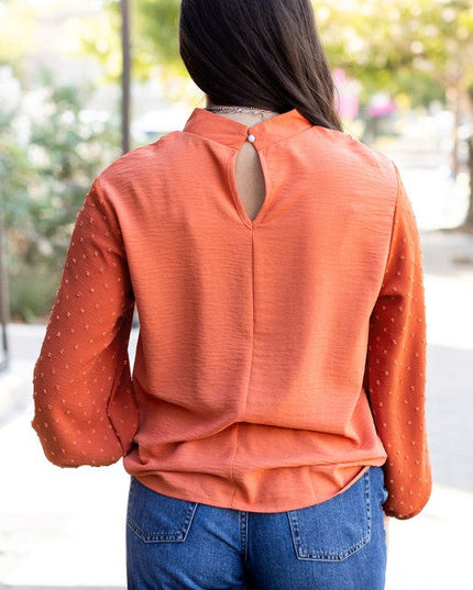 Solid Swiss Dot Balloon Sleeve Blouse