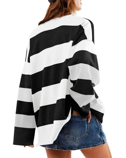 Striped Half-Zip Oversized Sweatshirt