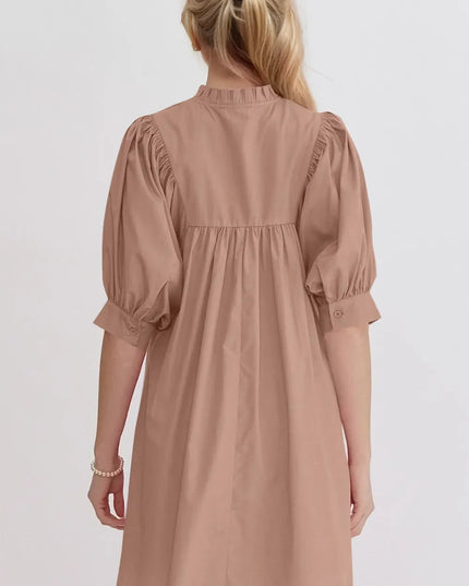 Oh Frill Notched Puff Sleeve Babydoll Mini Dress