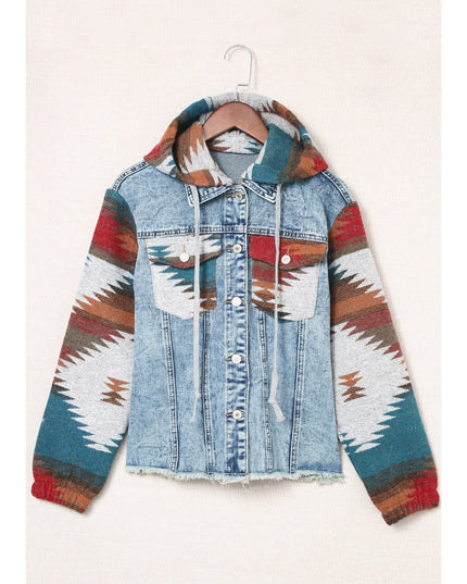 Women Drawstring Hooded Pocketed Denim Jacket
