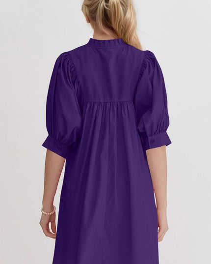 Oh Frill Notched Puff Sleeve Babydoll Mini Dress