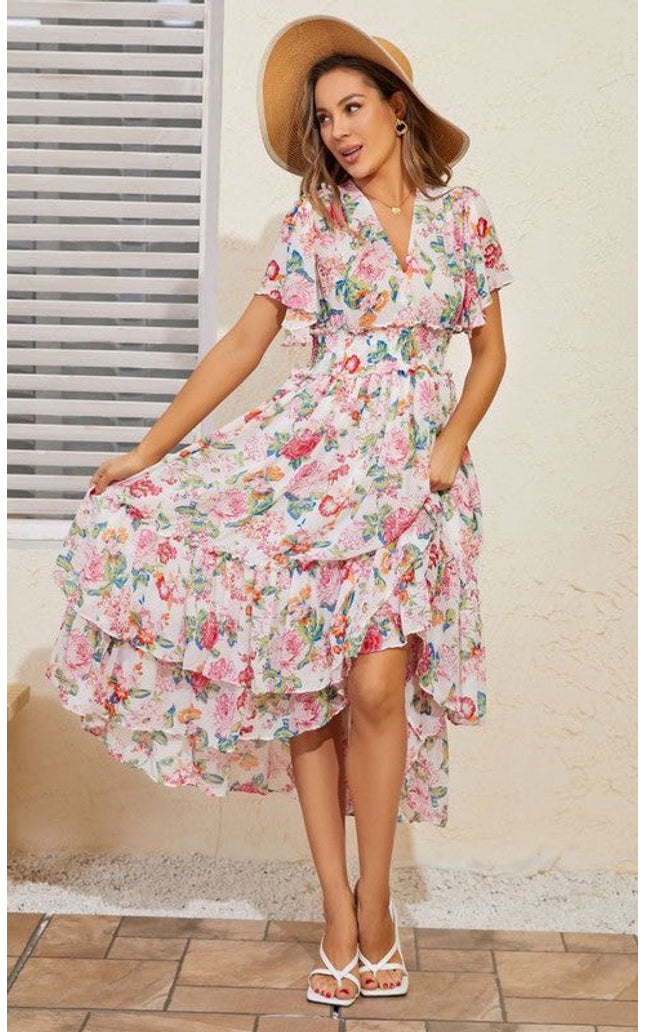 Tiered floral midi dress