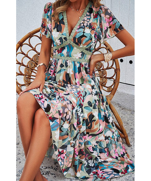Floral print v-neck dress