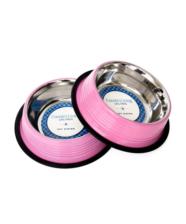 Country Living Set of 2 Ribbed Non-Slip Pet Bowls – Carnation Pink