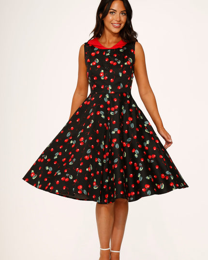 21261 Black Red Cherry Swing Dress
