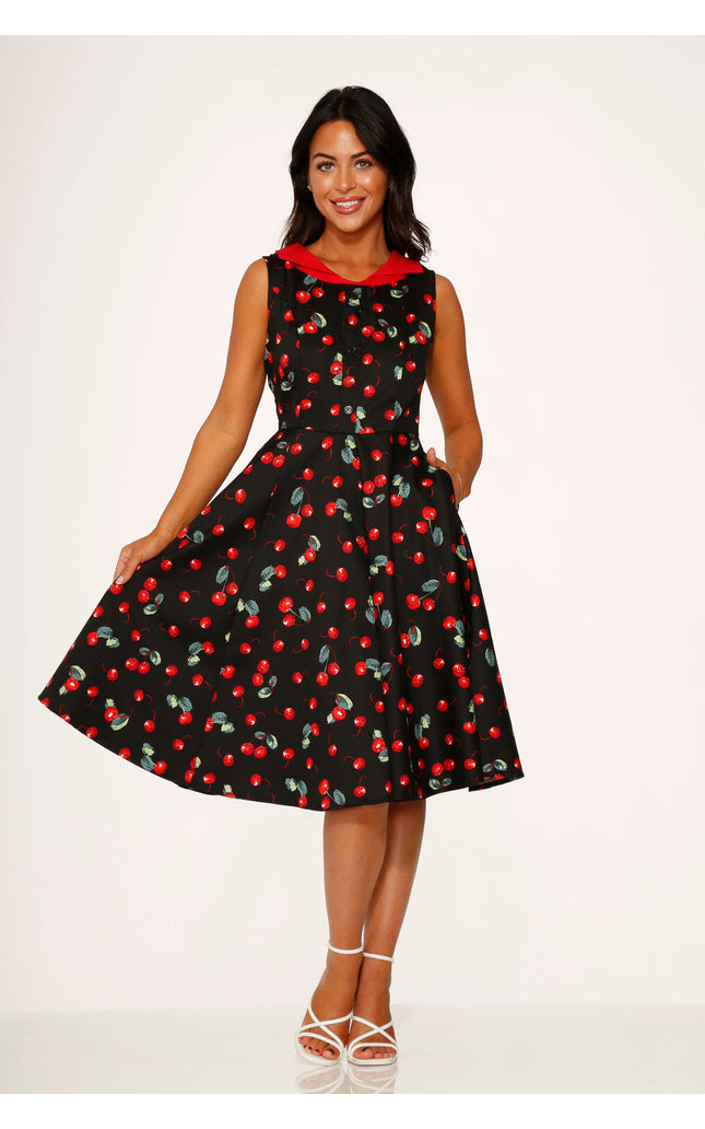 21261 Black Red Cherry Swing Dress