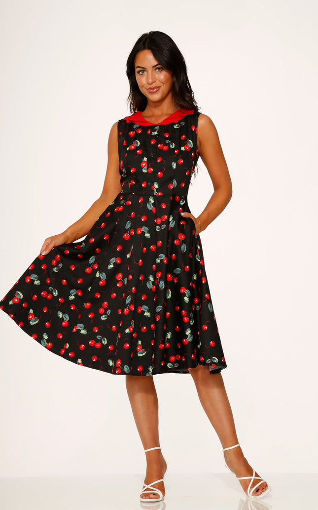 21261 Black Red Cherry Swing Dress