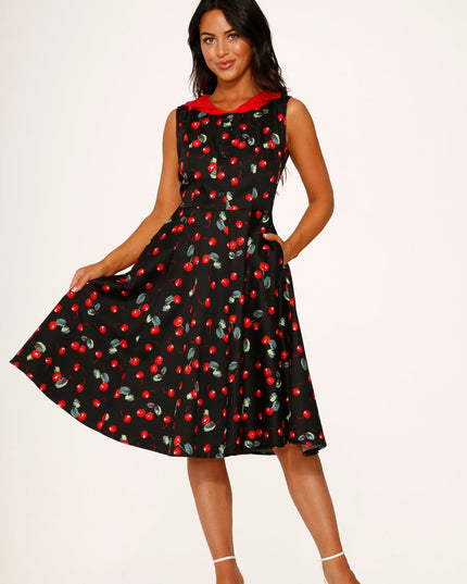21261 Black Red Cherry Swing Dress