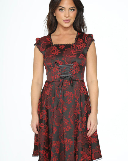 21441 Red Brocade Gothic Swing Dress