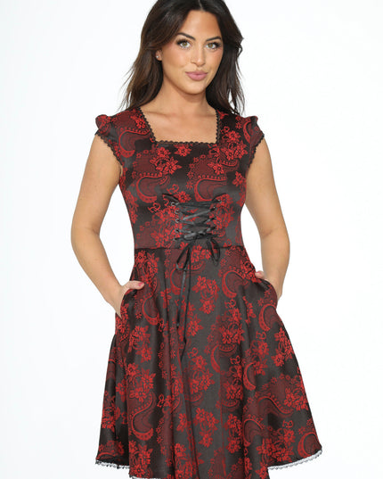 21441 Red Brocade Gothic Swing Dress