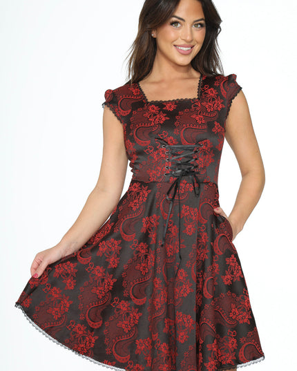 21441 Red Brocade Gothic Swing Dress