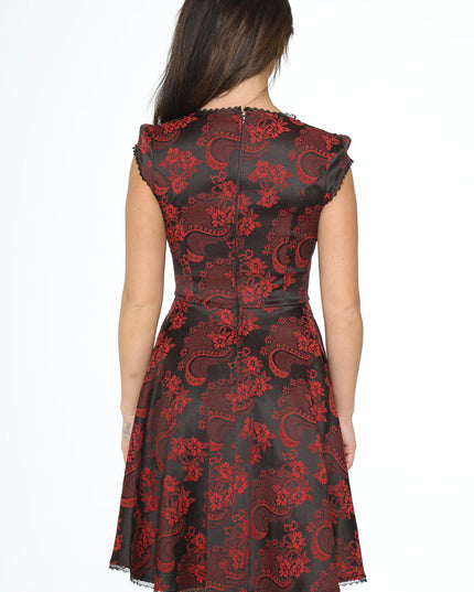 21441 Red Brocade Gothic Swing Dress